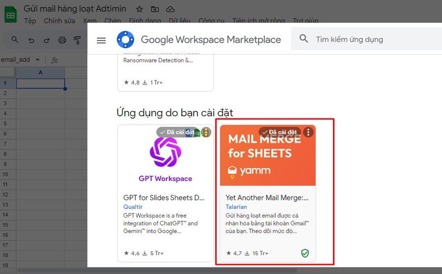 Cài đặt Yet Another Mail Merge vào trình duyệt Chrome