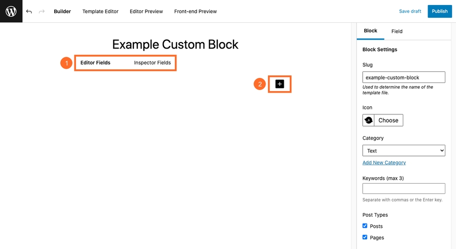Screenshot of how to add a block field