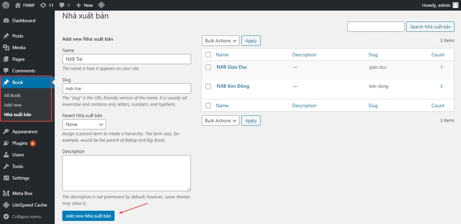 Tạo các term cho custom taxonomy