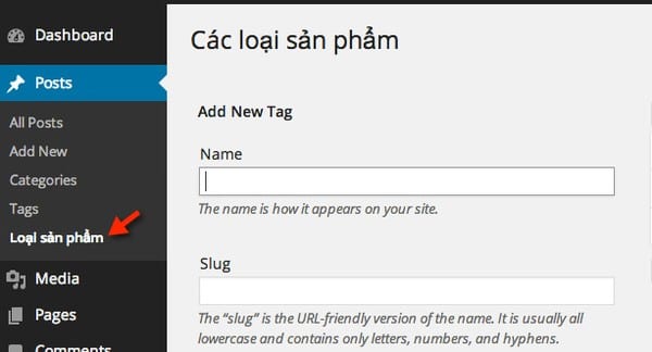 Kết quả sau khi tạo Custom Taxonomy