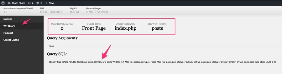 Xem query của trang với Debug Bar