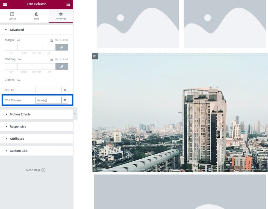 add lazy loading class in elementor